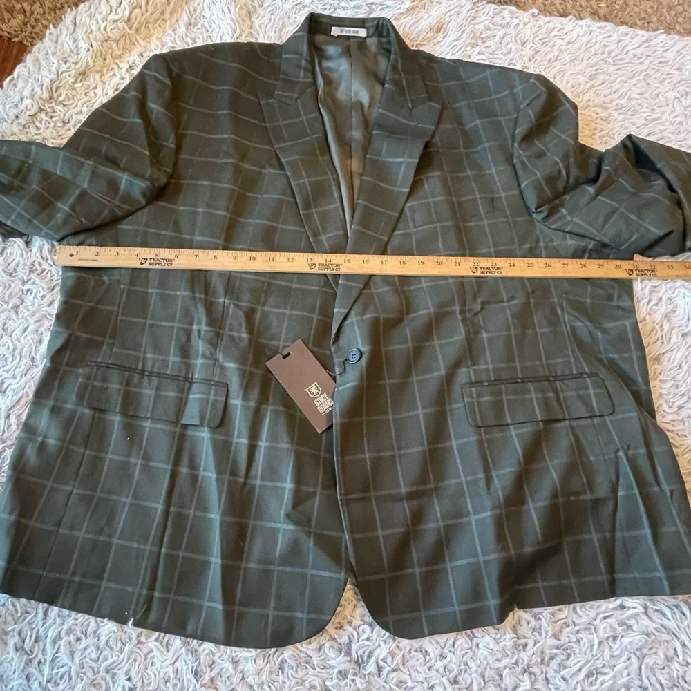 Stacy Adam NWT dark olive windowpane active stretch suit jacket